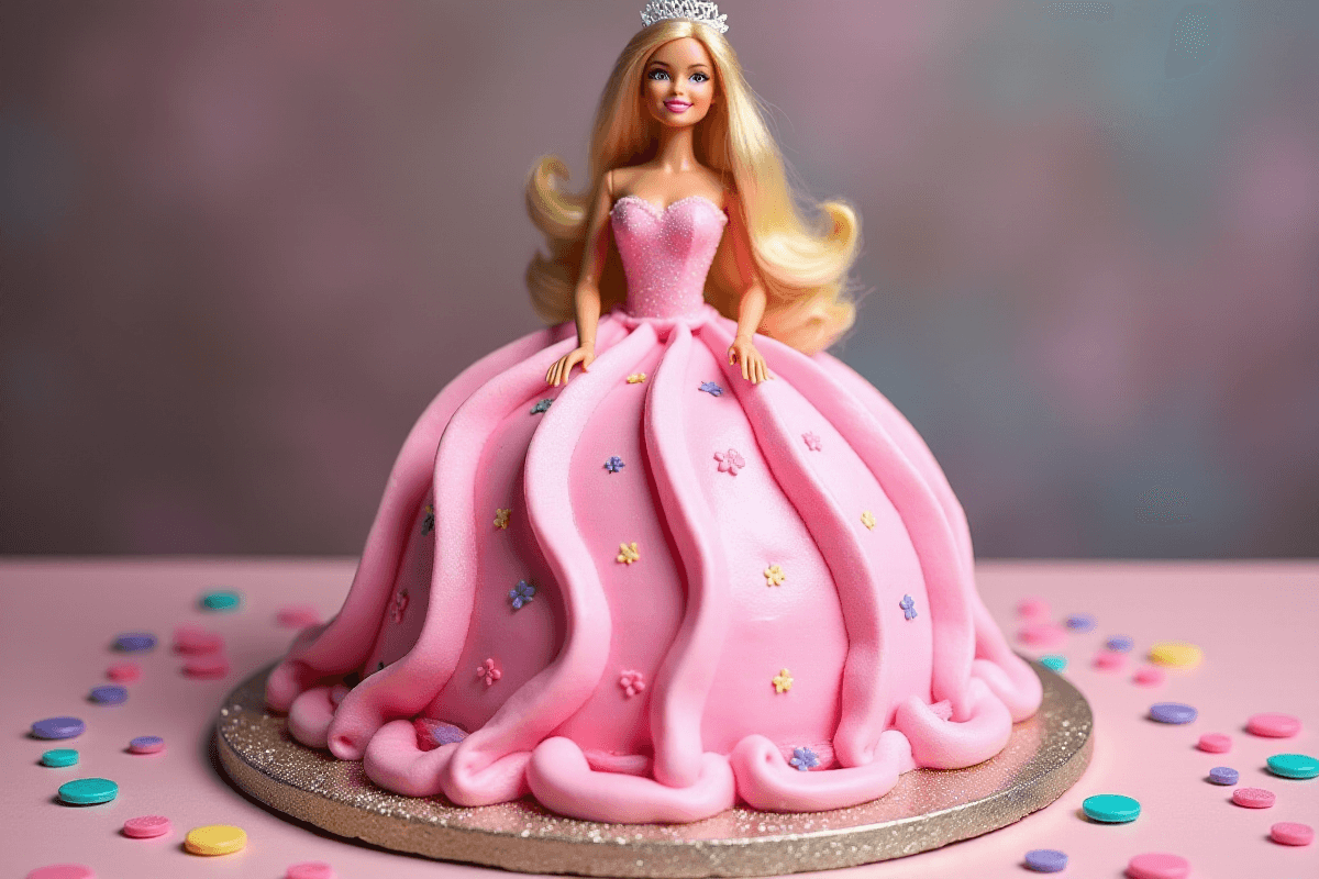 A beautifully decorated Barbie Cake