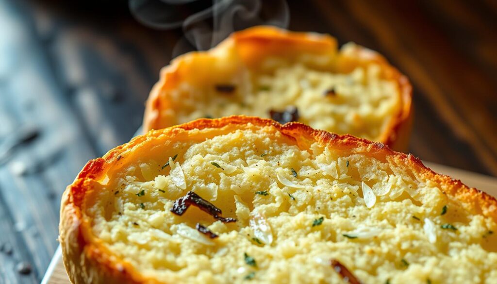 Crusty garlic bread texture